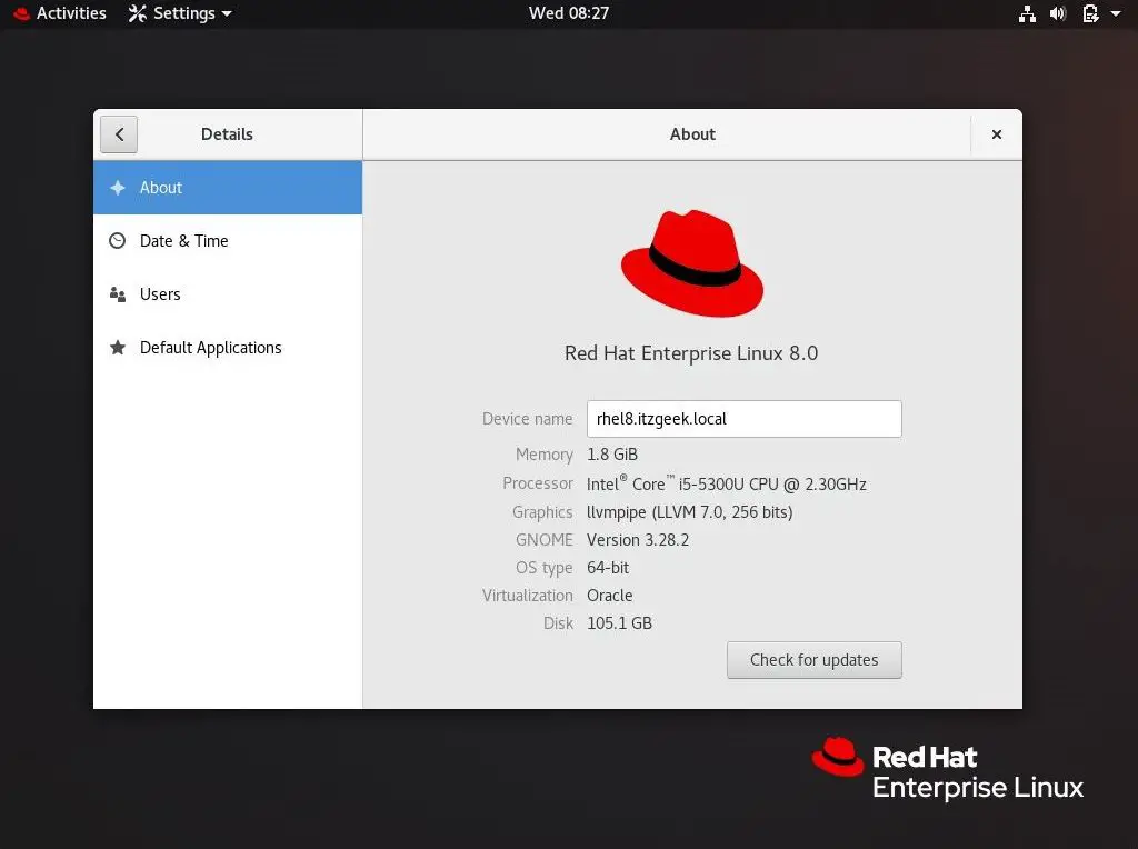 what is the default desktop environment for fedora workstation and red hat enterprise linux?