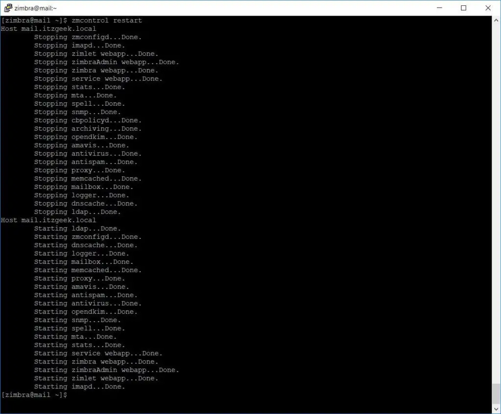 Restarting Zimbra Server