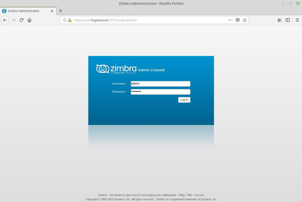 Zimbra Admin Portal Login