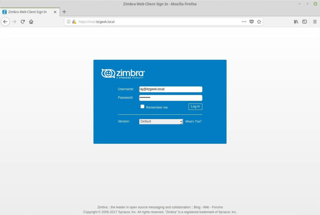 Zimbra Web Mail Client Login Page