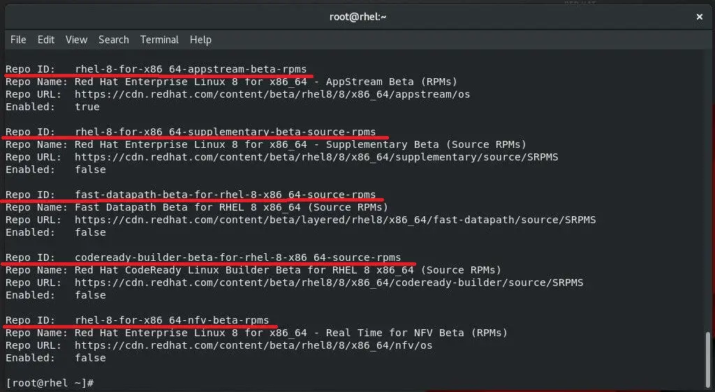 Enable Red Hat Subscription on RHEL 8 - List Repositories