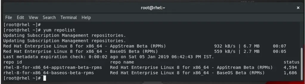 Enable Red Hat Subscription on RHEL 8 - Repository List
