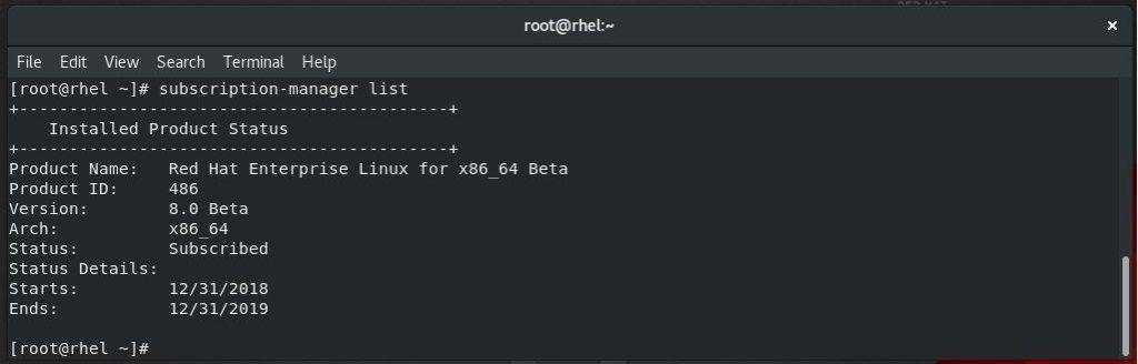Enable Red Hat Subscription on RHEL 8 - Verify Subscription on RHEL 8
