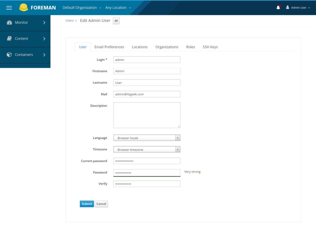 Install Katello 3.10 on CentOS 7 – Change Admin Password