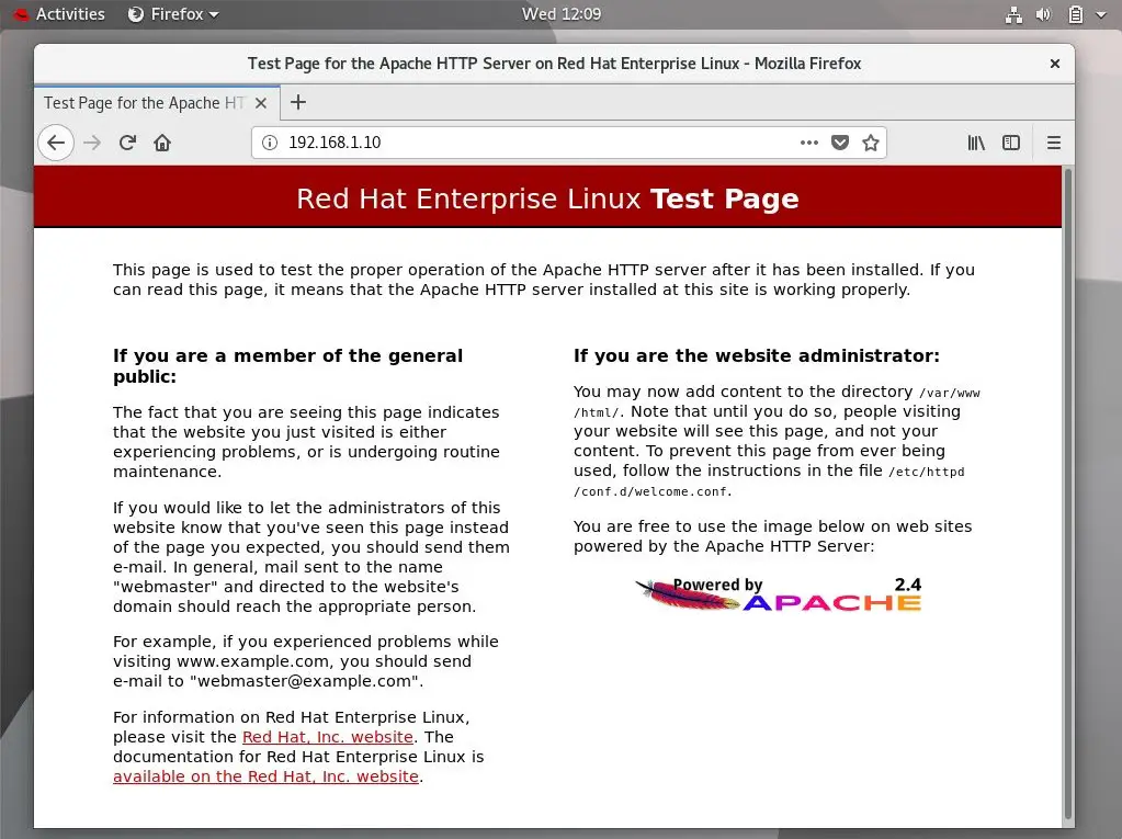 Install LAMP Stack on RHEL 8 - Apache Web Server Test Page