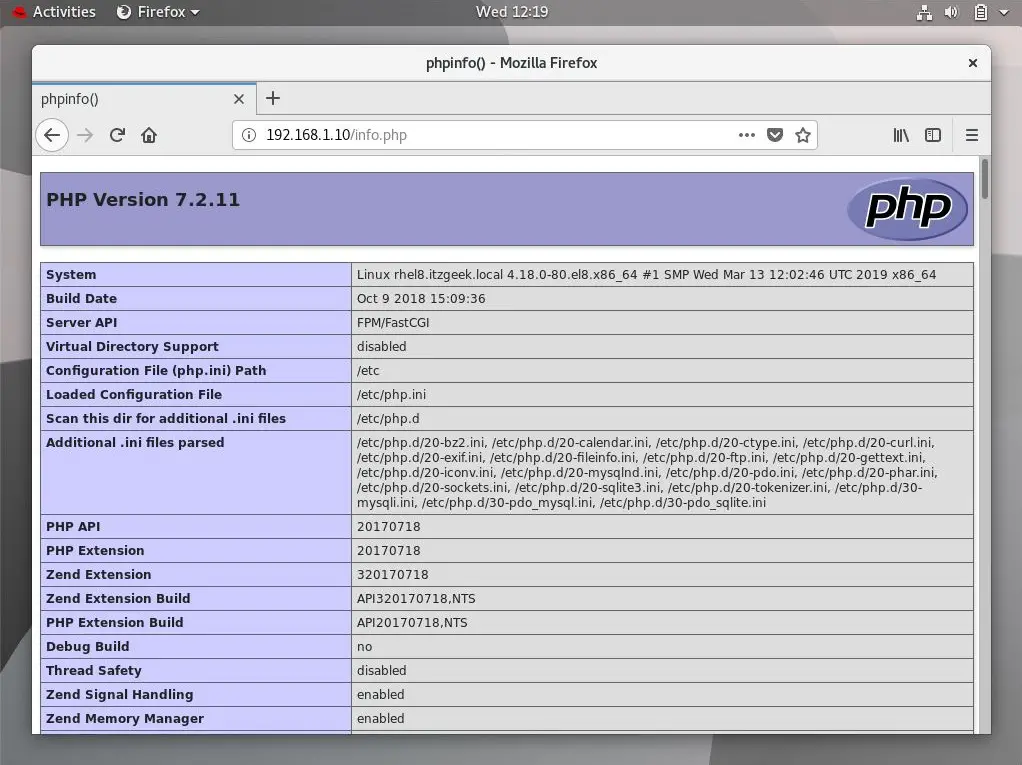 Install LAMP Stack on RHEL 8 - PHP Information