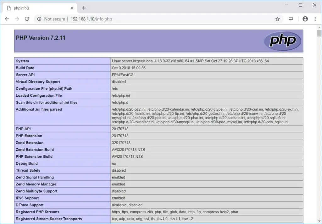 Install Linux, Apache, MariaDB, PHP (LAMP Stack) on RHEL 8 - PHP Information