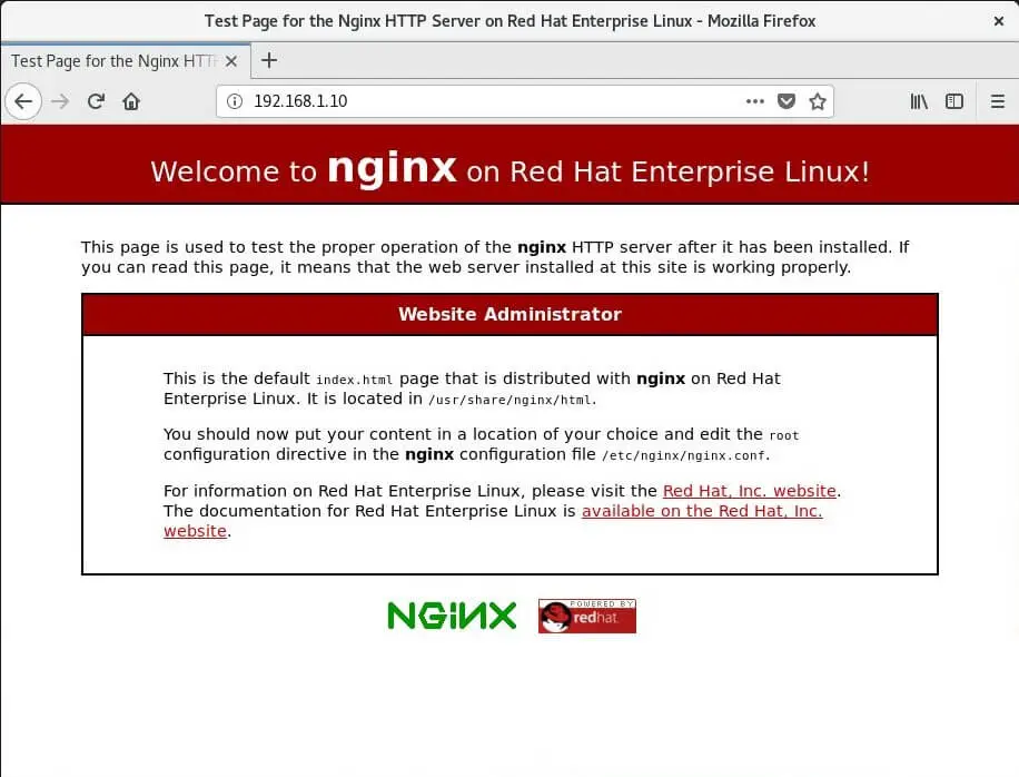 Install Linux, Nginx, MariaDB, PHP (LEMP Stack) in RHEL 8 - Nginx Test Page