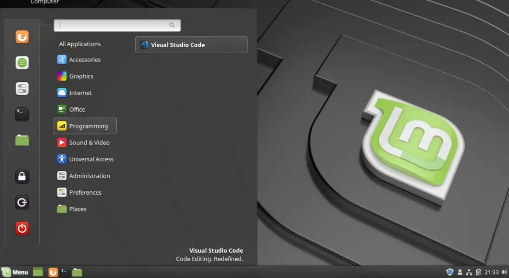 Install Visual Studio Code on Linux Mint 19 - Start Visual Studio Code on Linux Mint 19