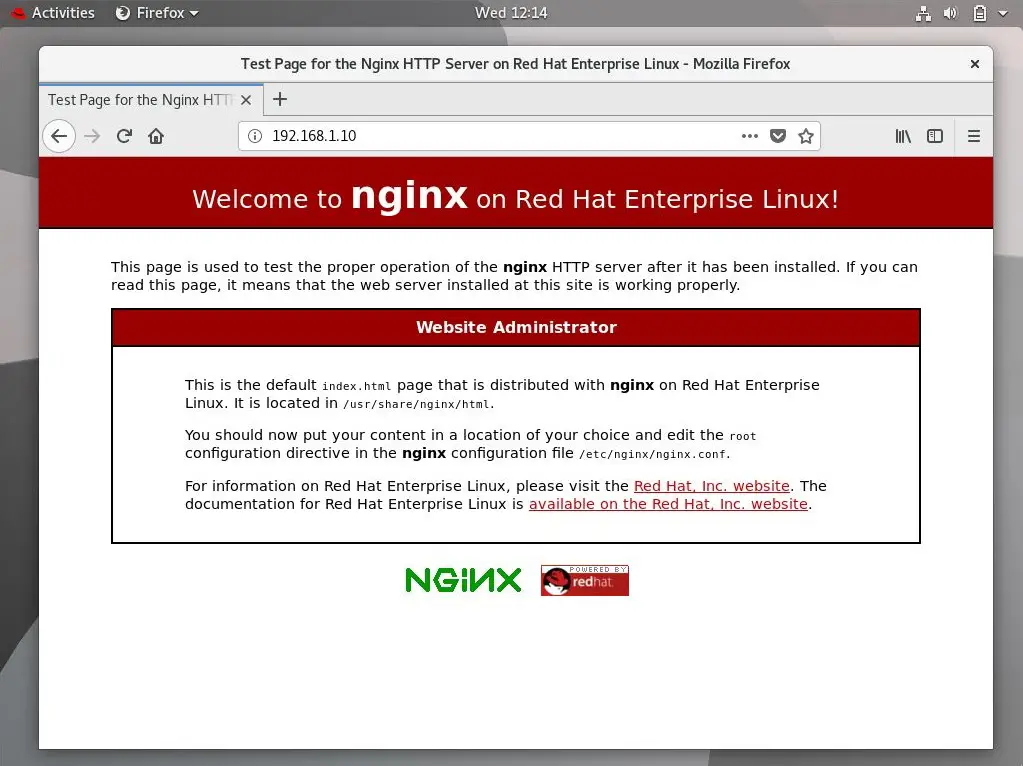 Install LEMP Stack on RHEL 8 - Nginx Test Page