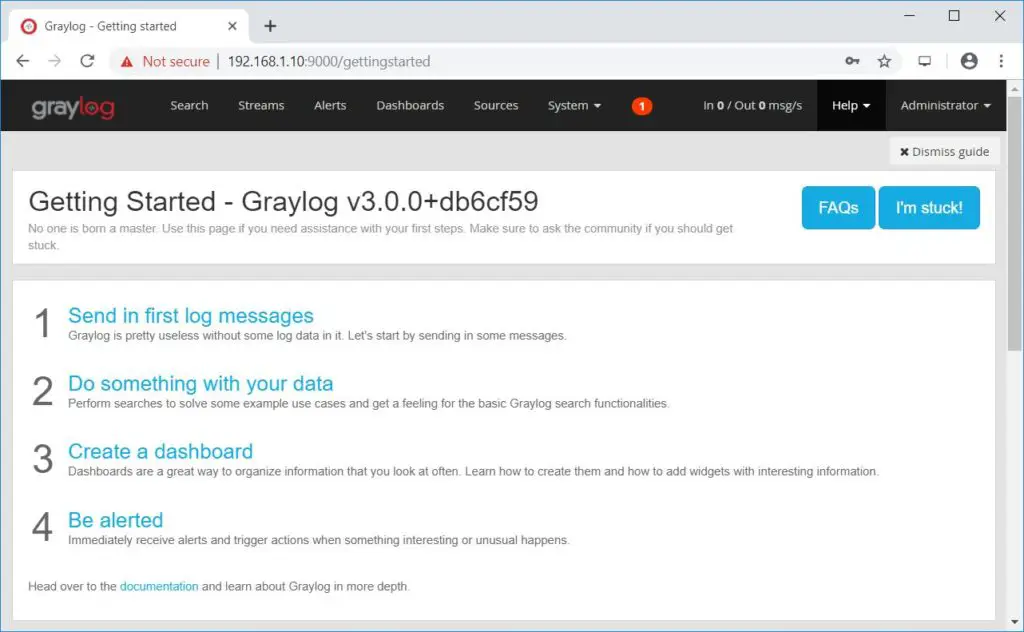 Install Graylog 3.0 on CentOS 7 - Graylog Dashboard
