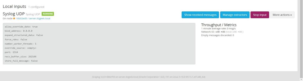 Install Graylog 3.0 on CentOS 7 - Greylog Input Status