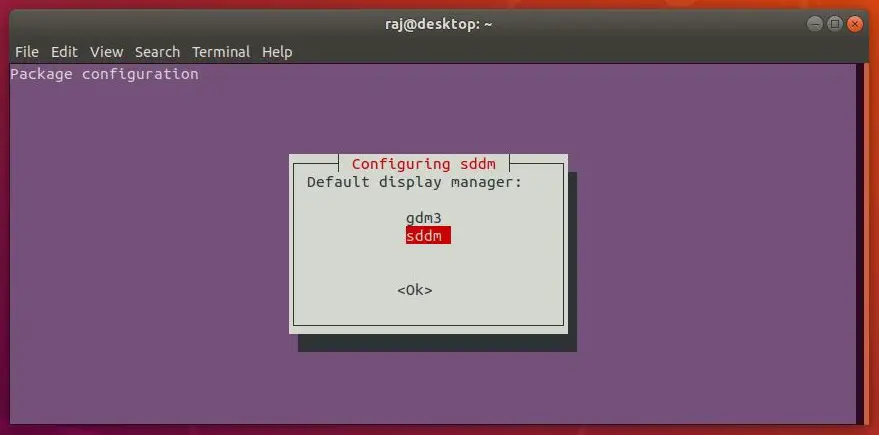 Install KDE Plasma 5.12 on Ubuntu 18.04 - Select Default Display Manager