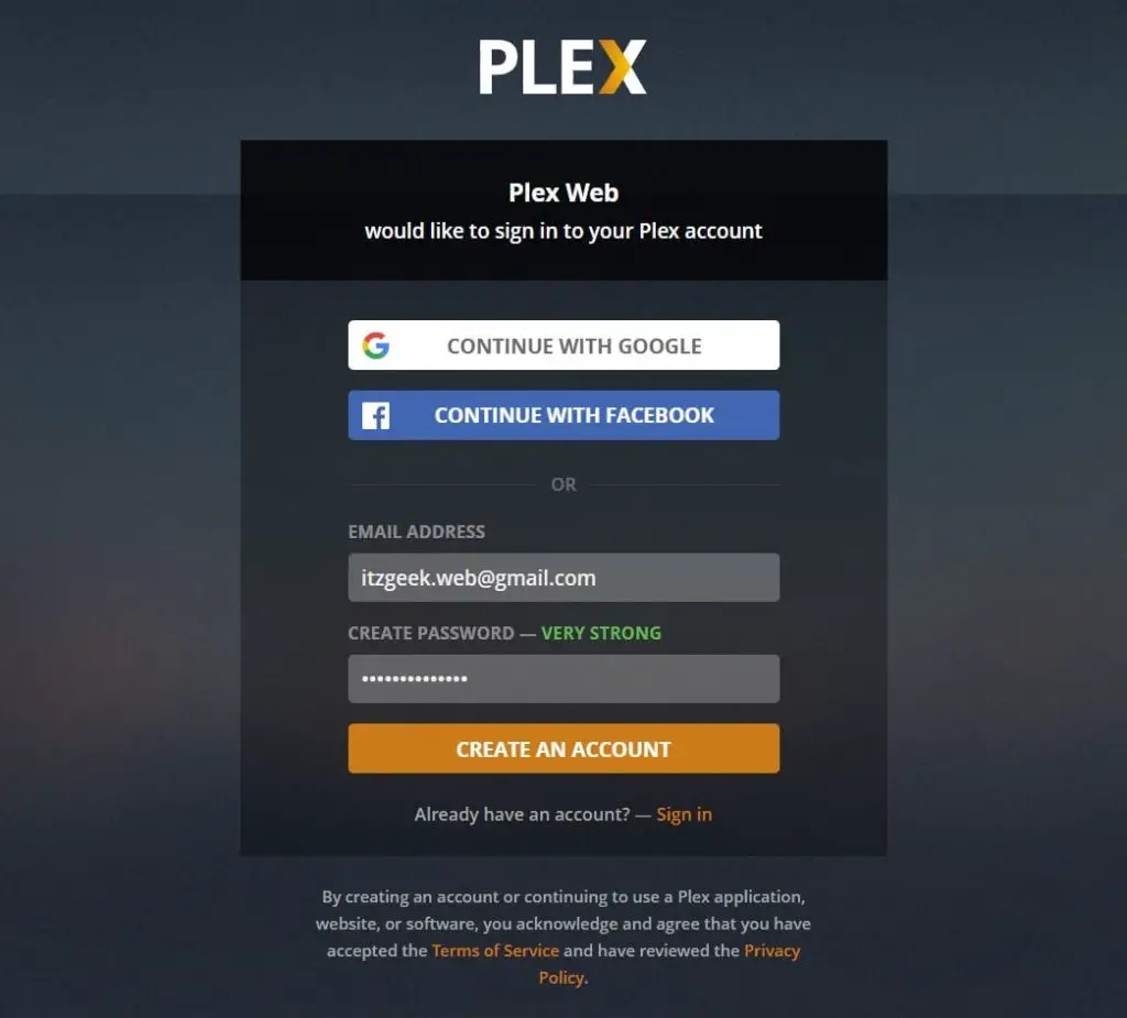 Install Plex Media Server on Ubuntu 18.04 - Create a Plex Account