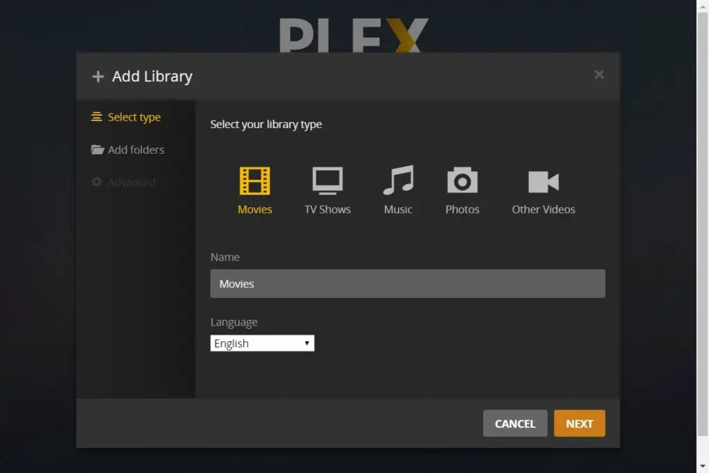Install Plex Media Server on Ubuntu 18.04 - Select Library Type