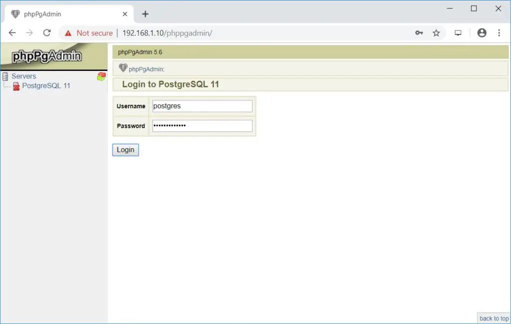 Install phpPgAdmin 5.6 on CentOS 7 - phpPgAdmin Login Page