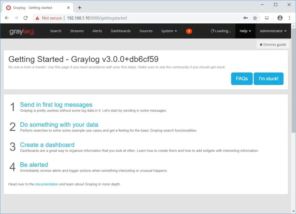 Install Graylog 3.0 on Debian 9 - Graylog Dashboard