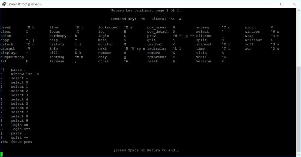 Linux Screen Key Bindings