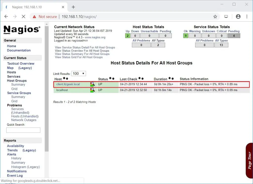 Monitor Remote Linux Systems With Nagios - Hosts List