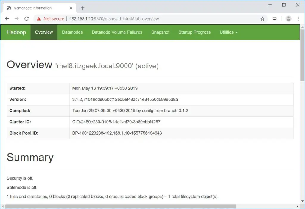 Install Apache Hadoop on RHEL 8 - Hadoop NameNode Information