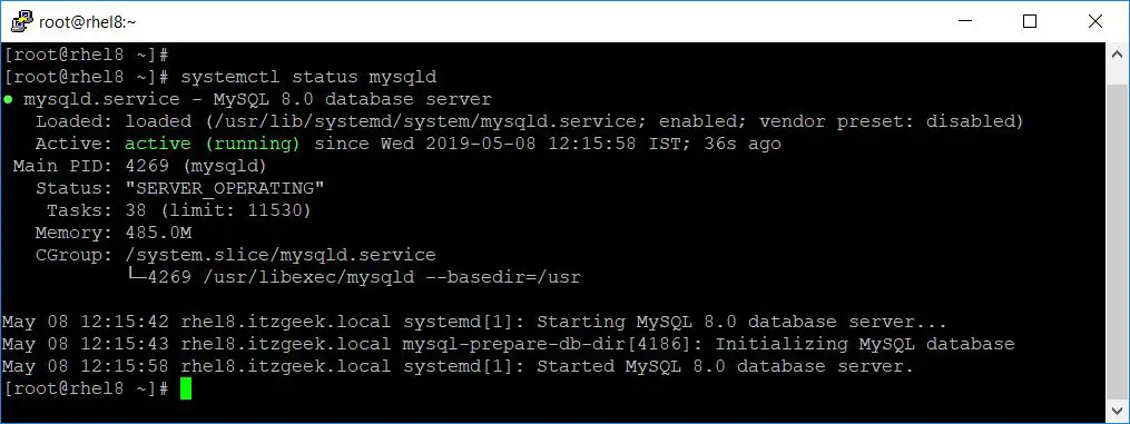 Install MySQL 8.0 on RHEL 8 - MySQL Service