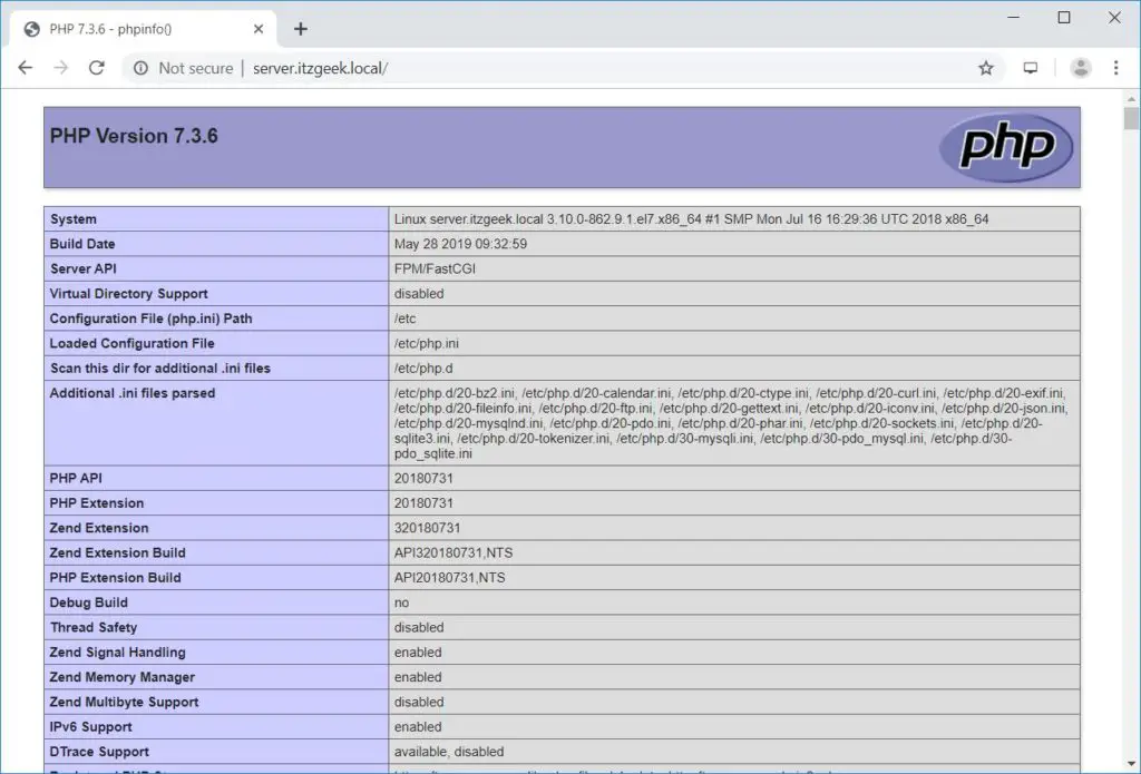 Install Linux, Nginx, MariaDB, PHP (LEMP Stack) in CentOS 7 – PHP Information