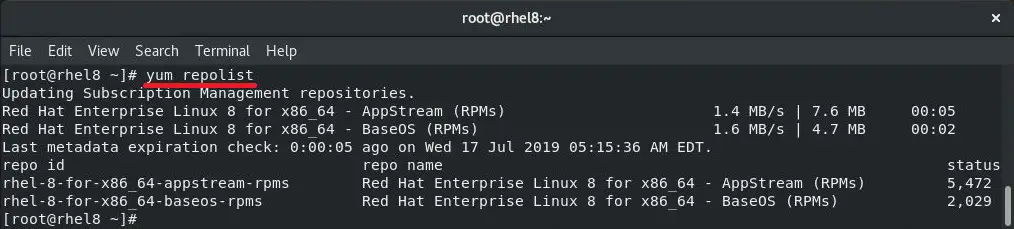 Enable Red Hat Subscription on RHEL 8 - Repository List