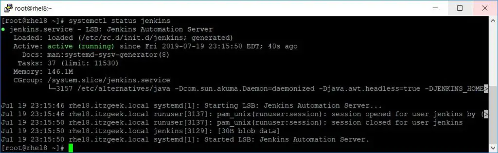 Install Jenkins on RHEL 8 - Jenkins Service Status