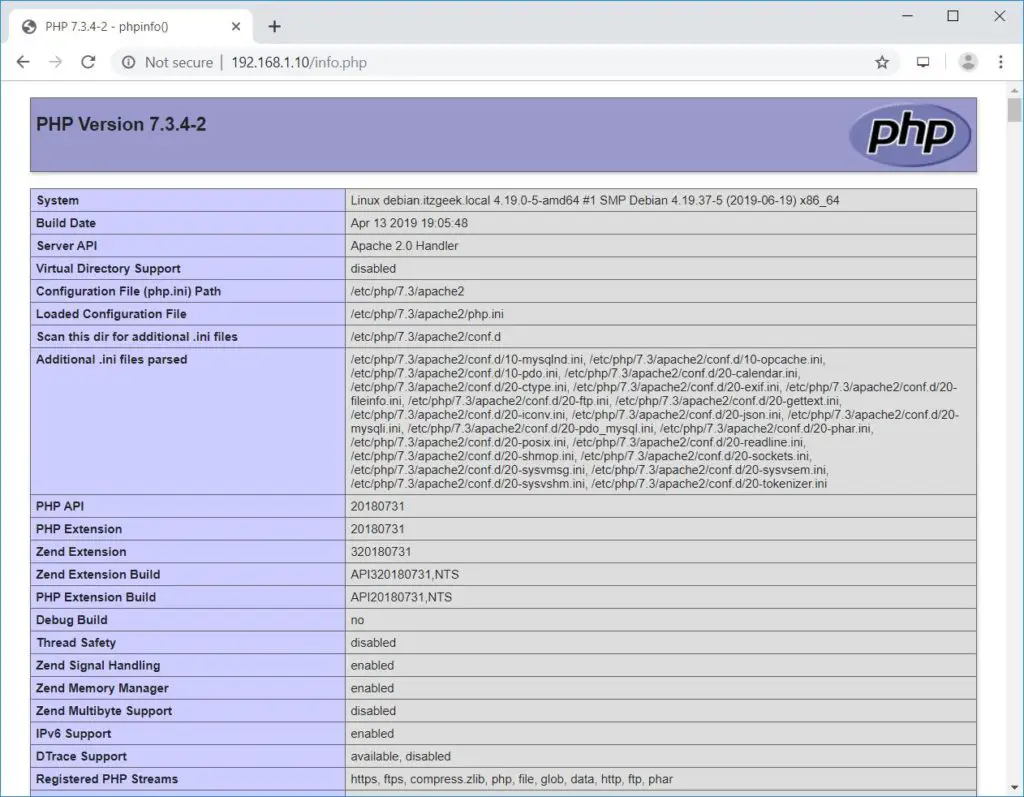 Install LAMP Stack On Debian 10 - PHP Information