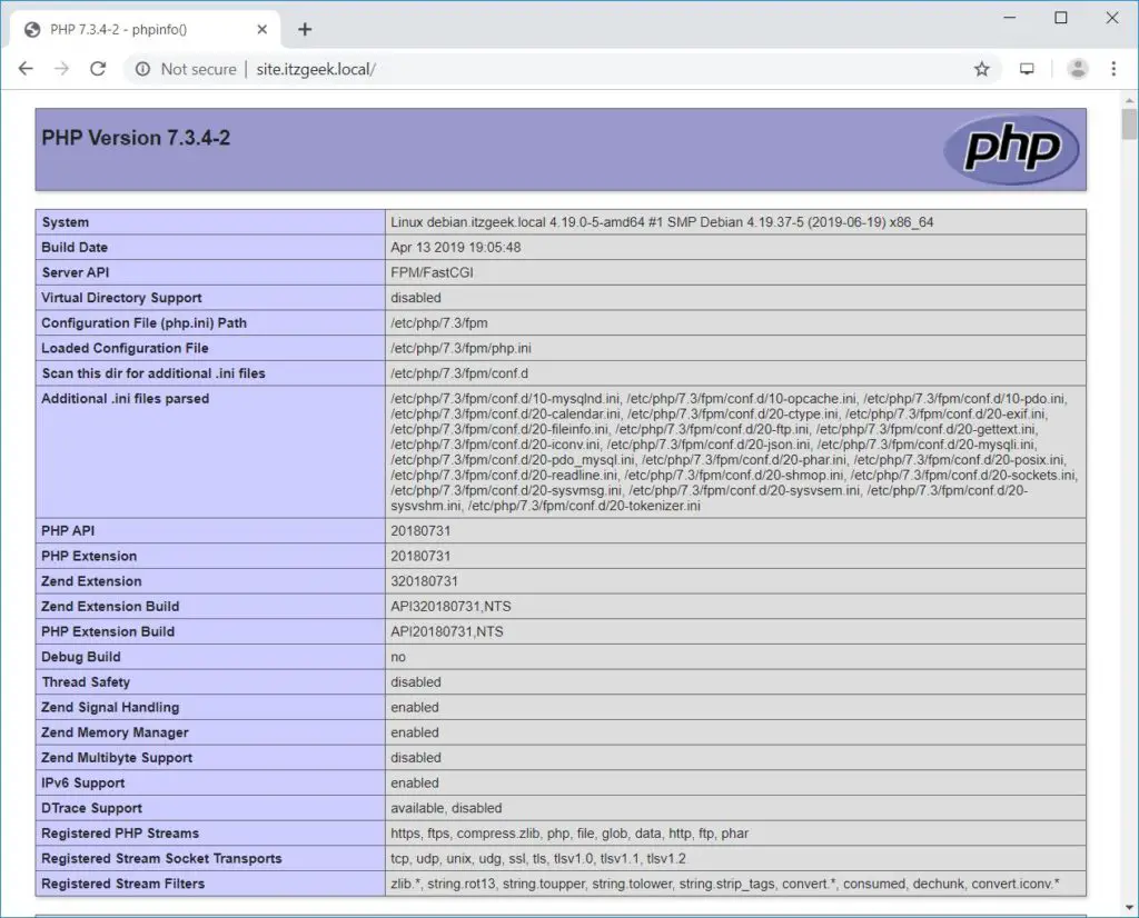 Install LEMP Stack on Debian 10 - PHP Information