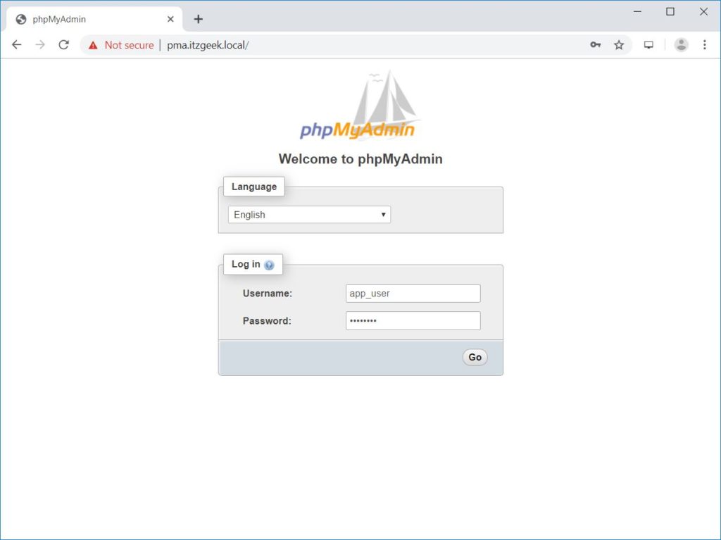 Install phpMyAdmin with Nginx on Debian 10 - Login to phpMyAdmin