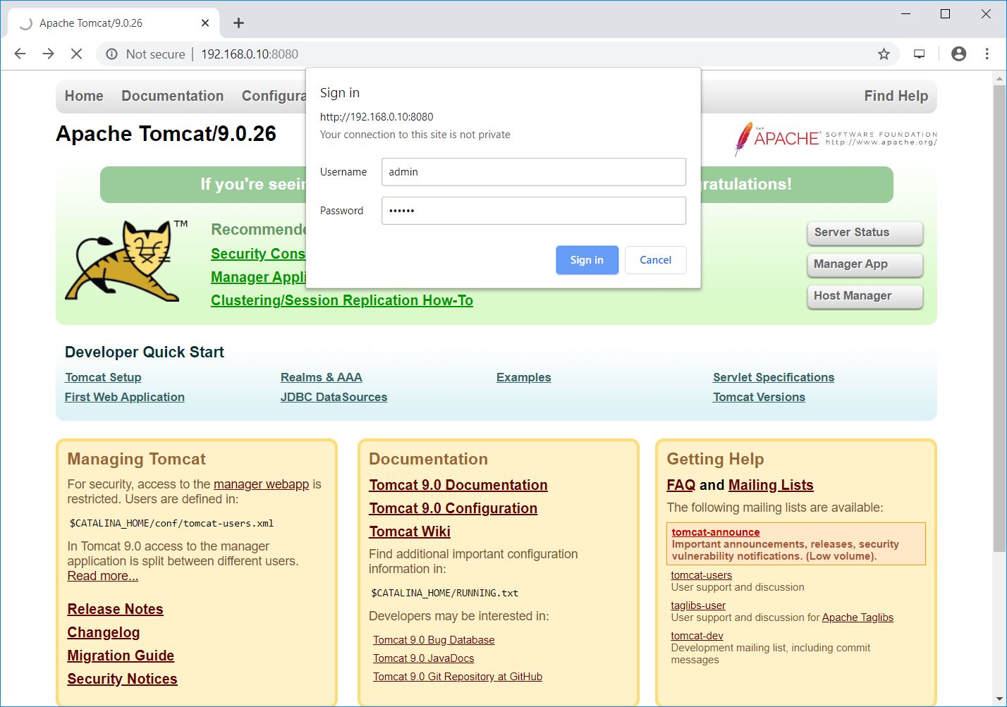 Login Tomcat Host Manager
