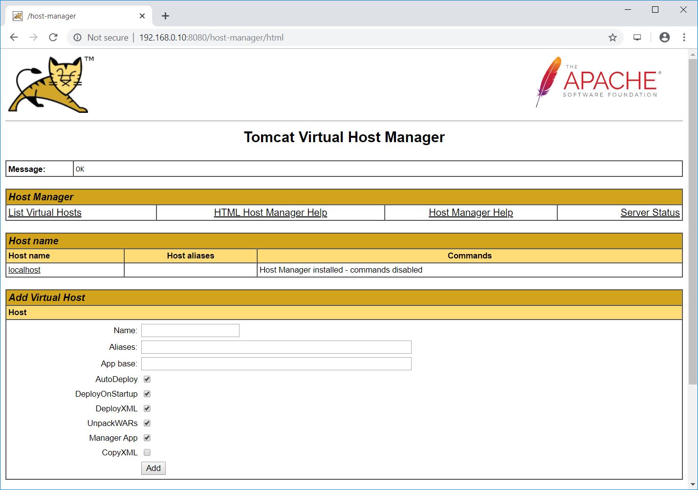 Tomcat Virtual Host Manager