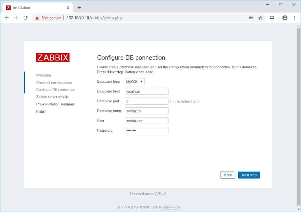 Install Zabbix on Debian 10 - DB Configuration