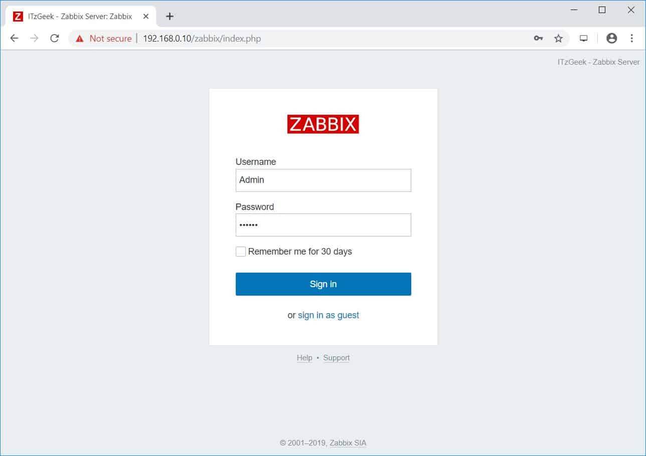 Login To Zabbix Monitoring Tool