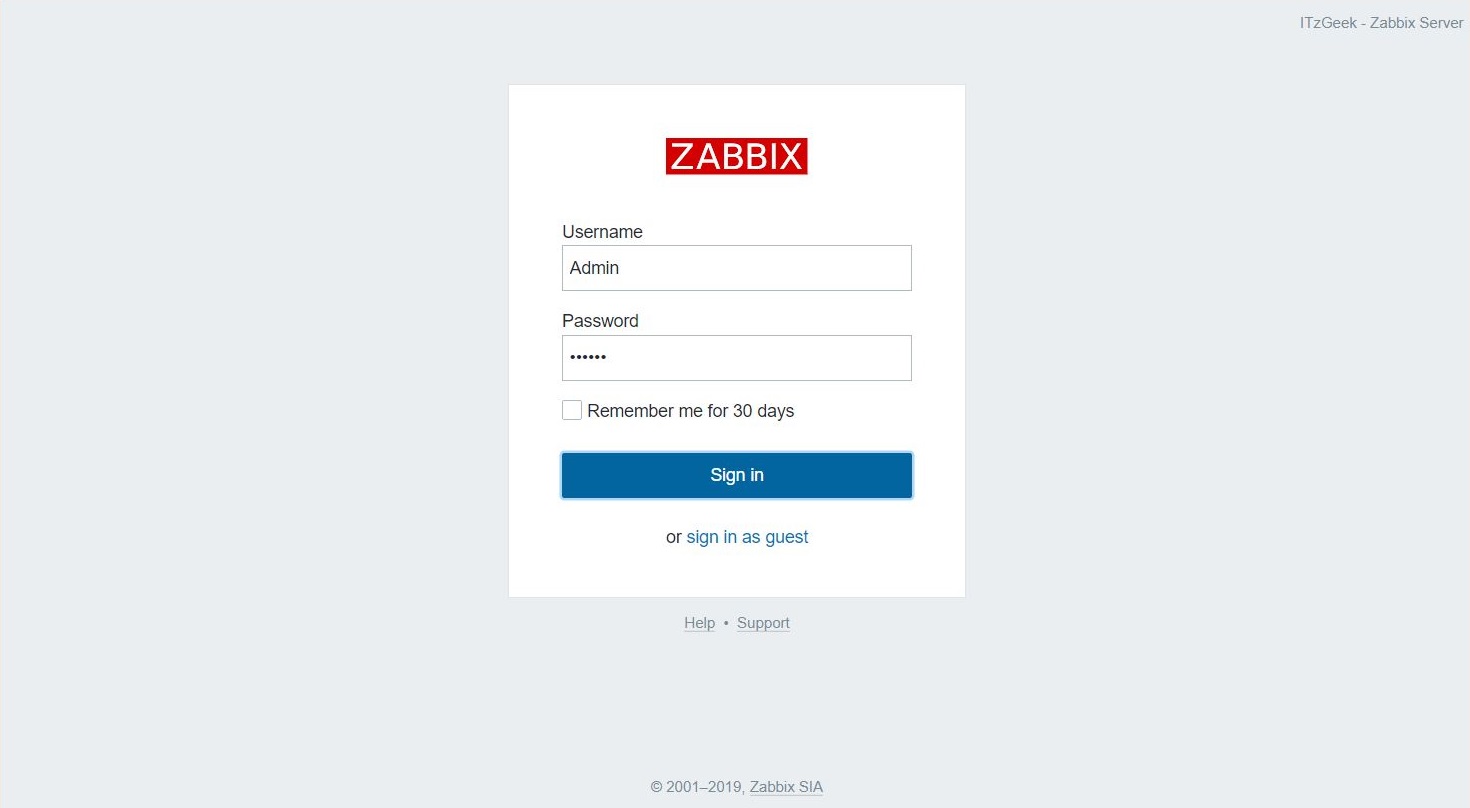 Zabbix Login Screen