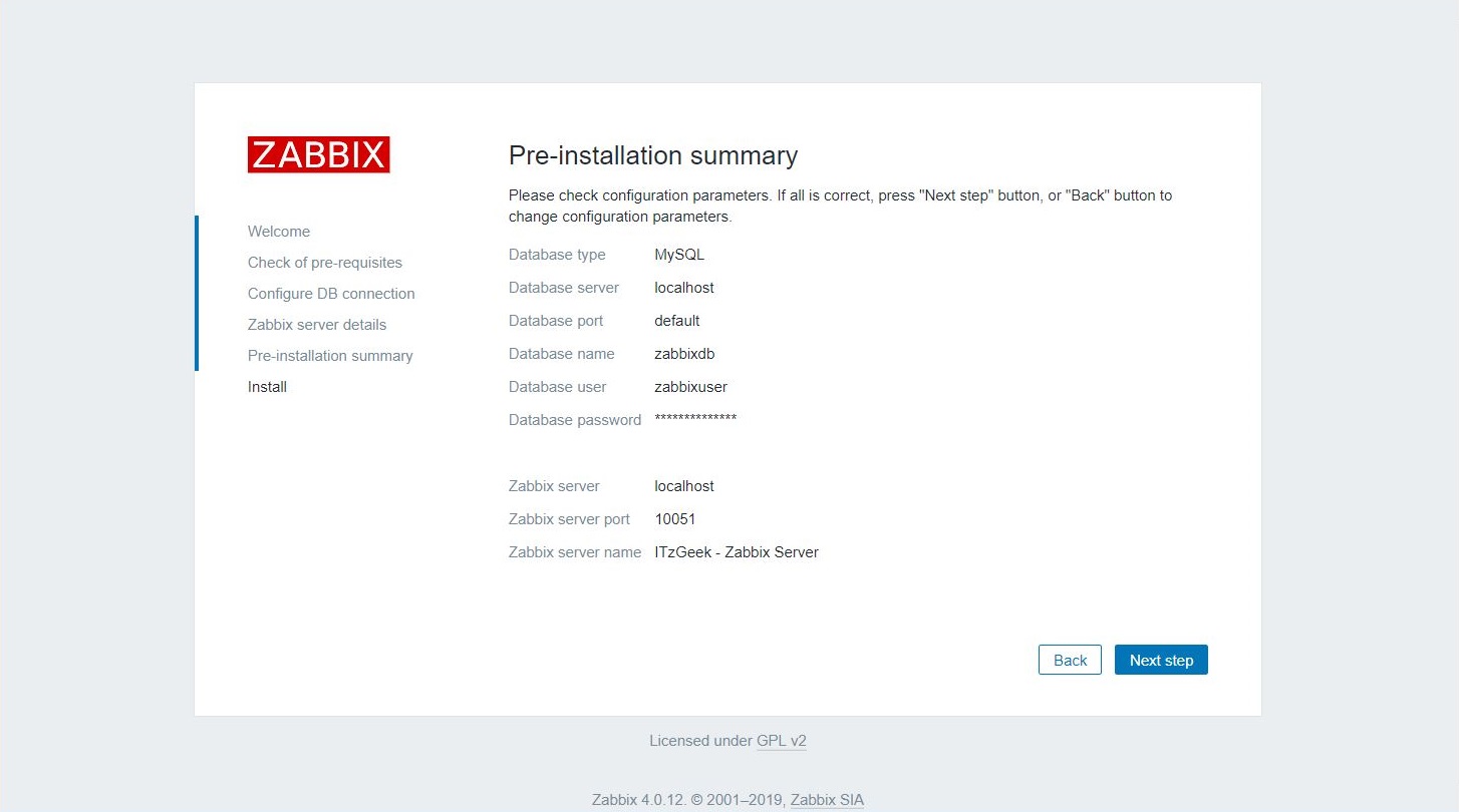 Install Zabbix on CentOS 6 - Zabbix Pre-Installation Summary
