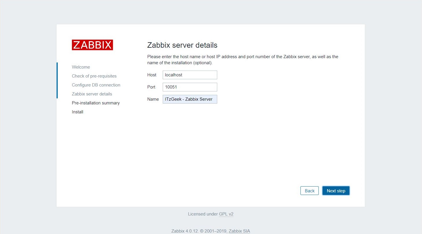 Install Zabbix on CentOS 6 - Zabbix Server Details