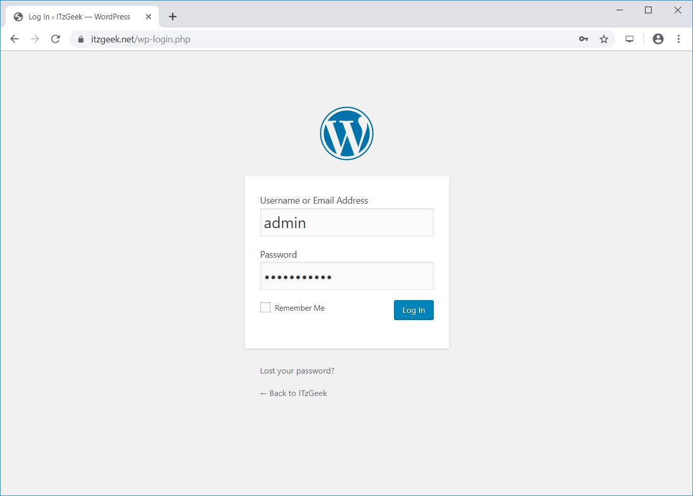 WordPress Admin Login Page
