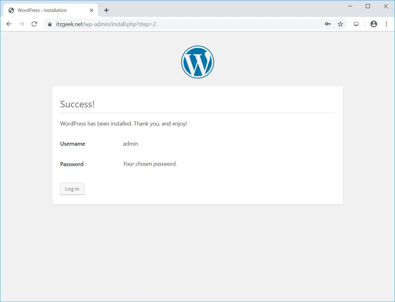 WordPress Installation Completed