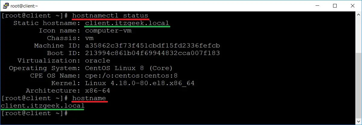 Change Hostname in CentOS 8 With hostnamectl command