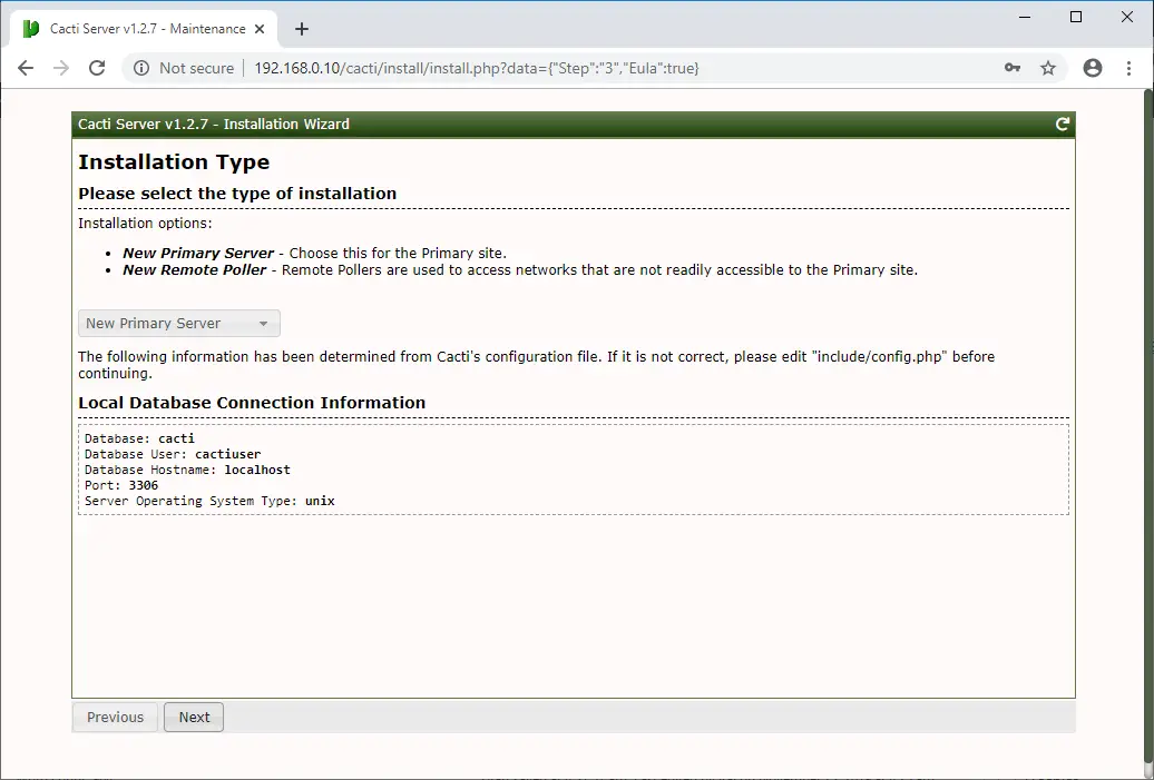 install cacti on diffrent database