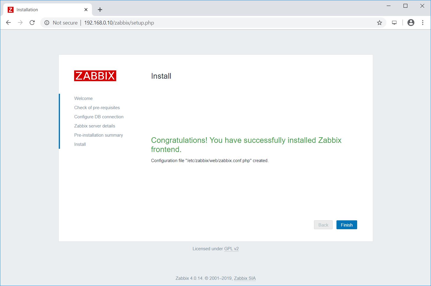 Install Zabbix Server on CentOS 8 - Zabbix Installation Completed