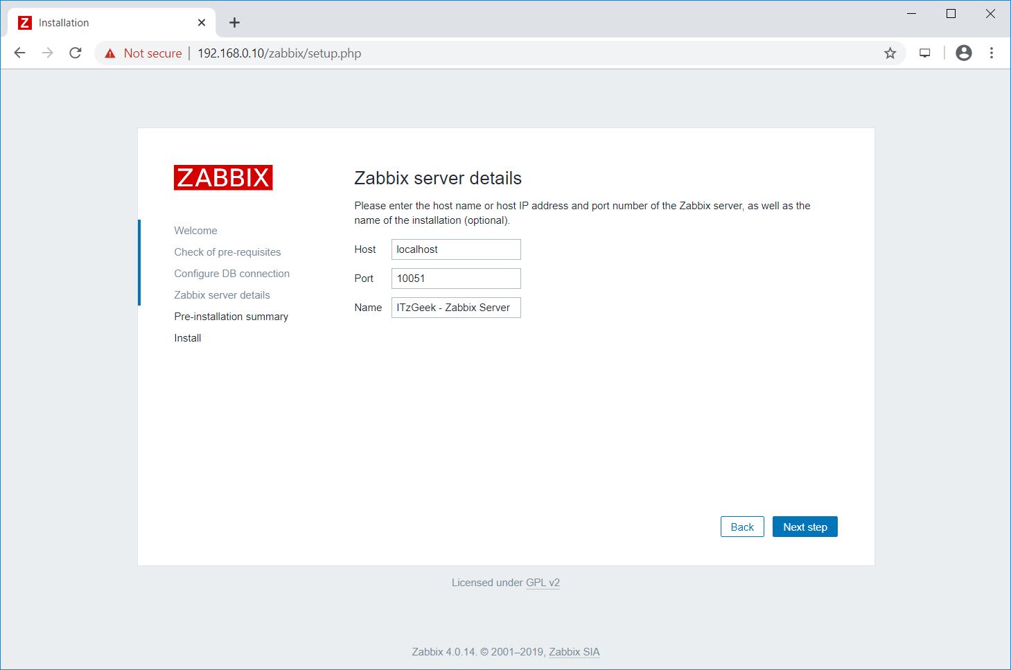 Install Zabbix Server on CentOS 8 - Zabbix Server Details