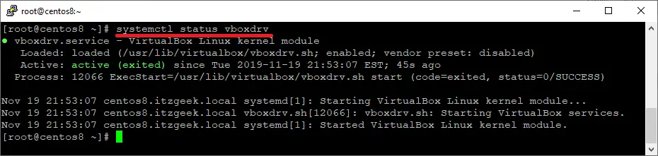 VirtualBox Linux Kernel Module Service Status