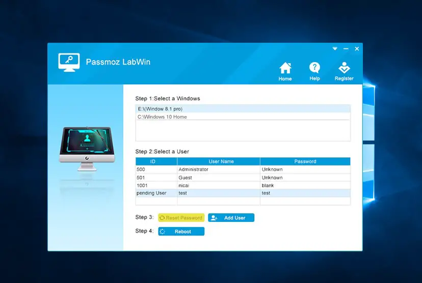 Reset Windows password. Windows 7 reset password Live CD. PASSMOZ livewin. Registration steps. Login during