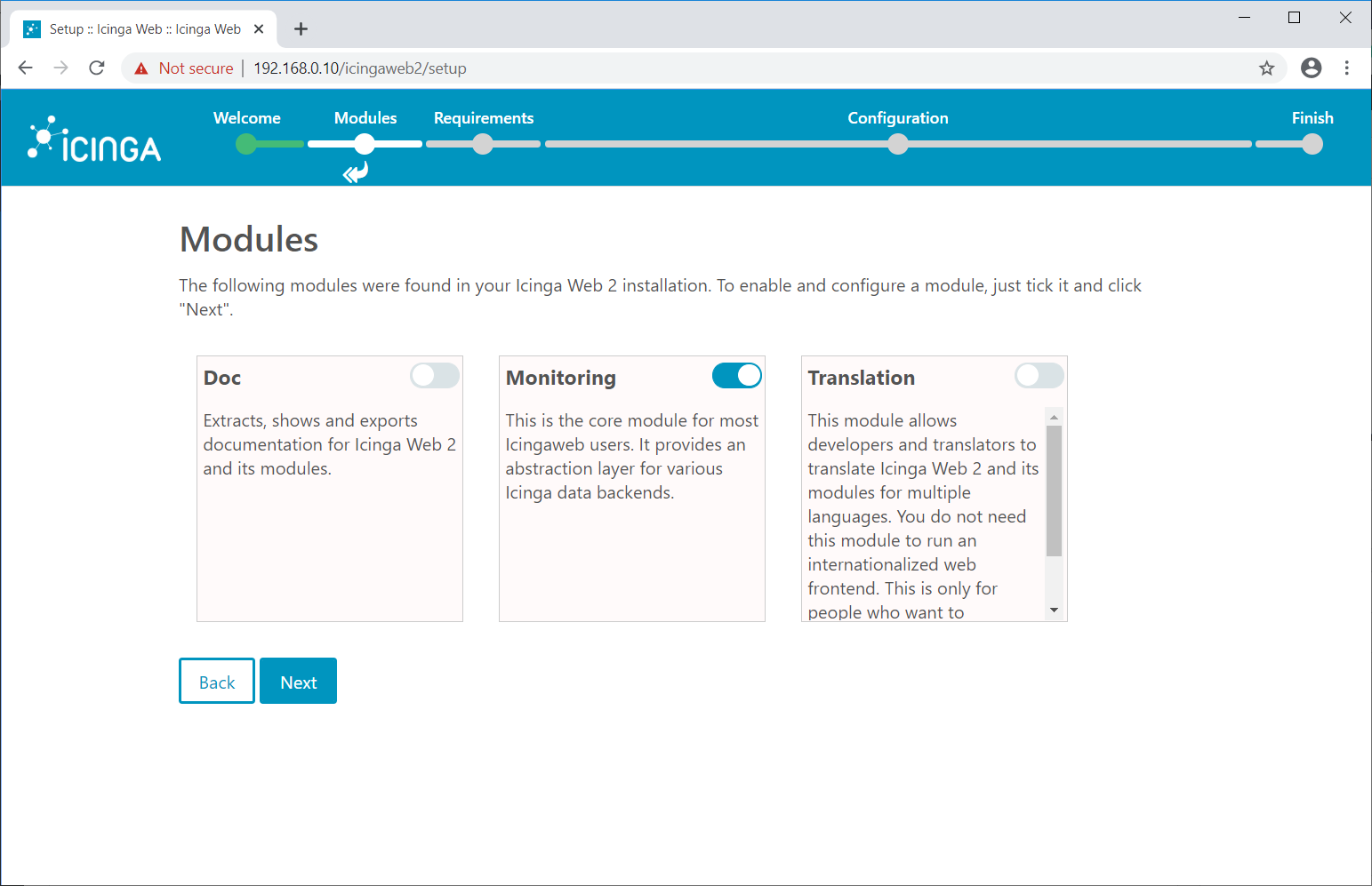 Enter Security TokenEnable Icinga 2 Modules