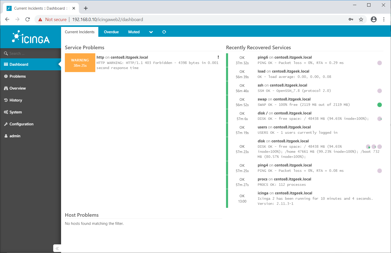Icinga Web 2 Dashboard
