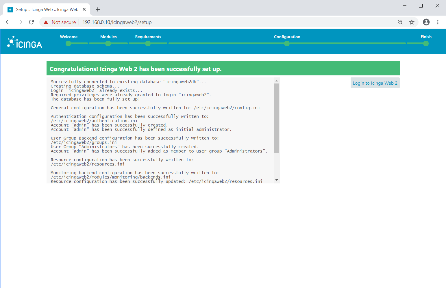 Icinga Web 2 Installation Complete