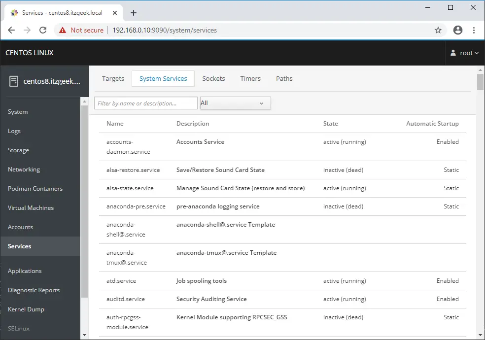 Manage System Service with Cockpit